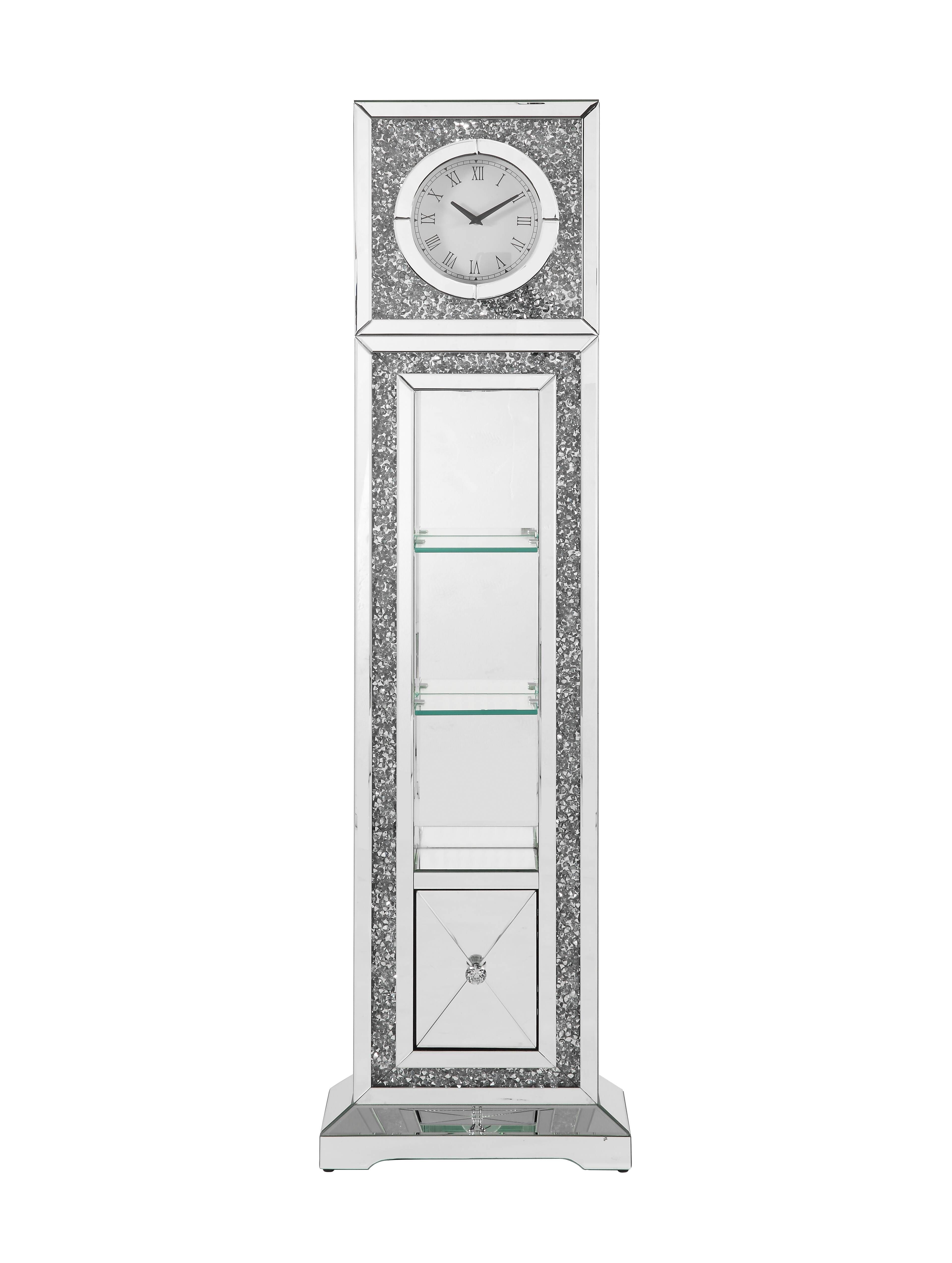 ACME Noralie GRANDFATHER CLOCK W/LED Mirrored & Faux Diamonds AC00354