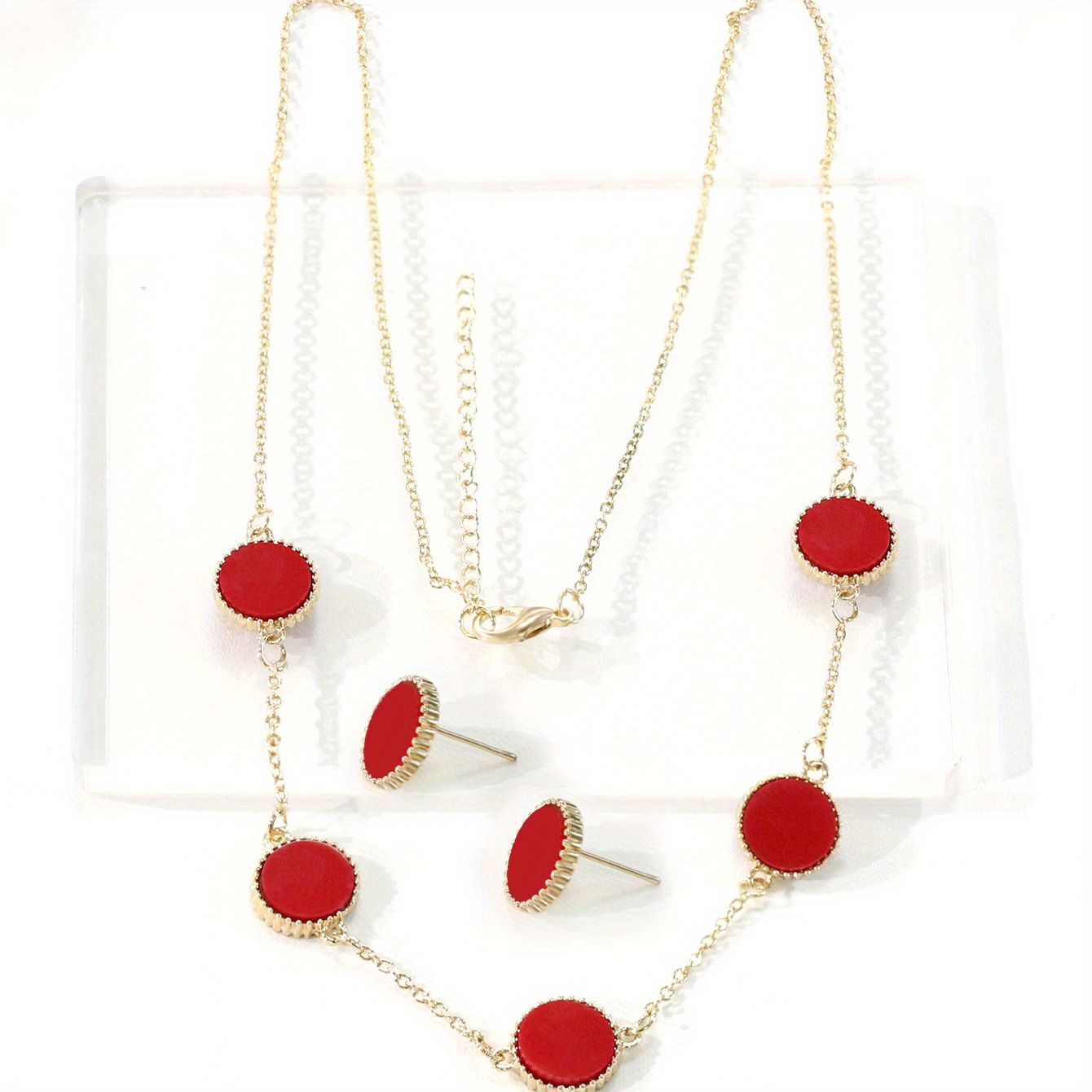 3pcs Earrings Plus Necklace Scarlet Jewelry Set 18k Gold Plated Dainty Accessories For Female Match Evening Party Cocktail Party Outfits Perfect Chrismas Gift For Your Girl