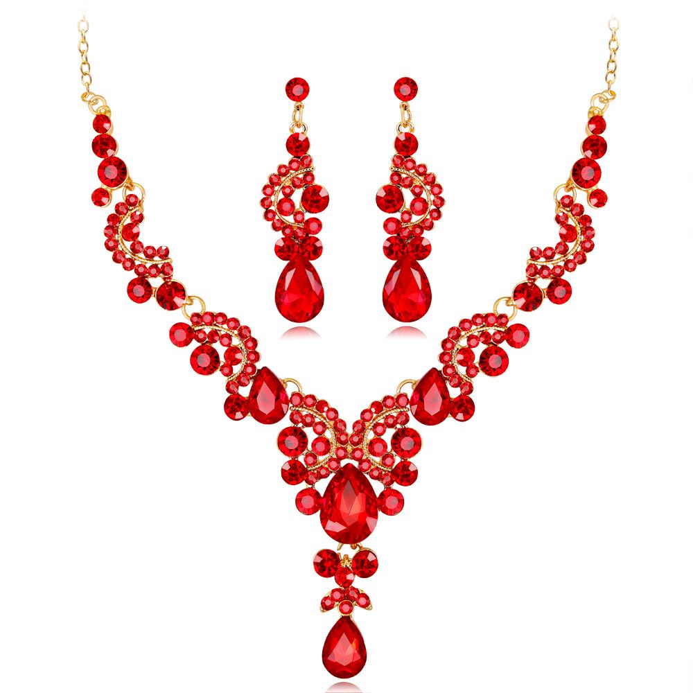 Women's Crystal Necklace And Earrings Set Bride Jewelry Gifts Set